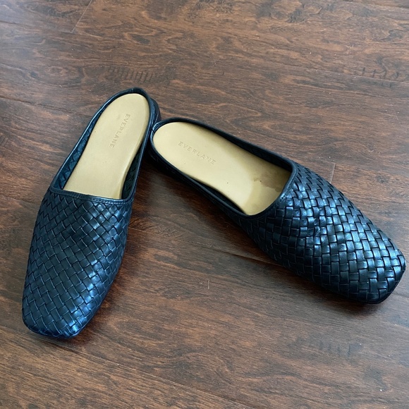 Everlane Black Woven Leather Slip On Mules Size 9.5 - Picture 2 of 13